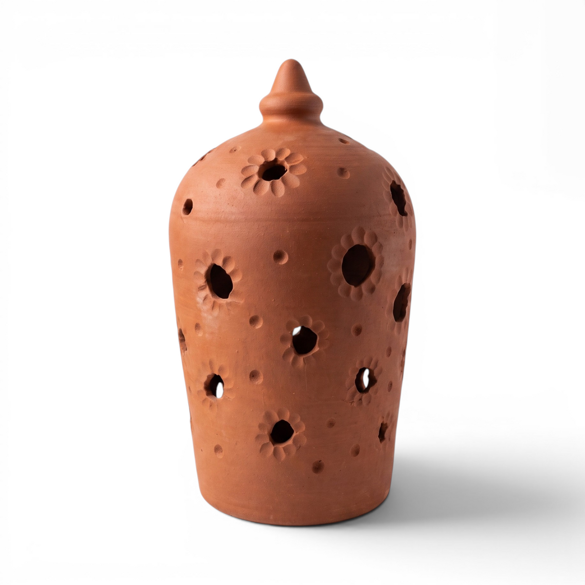 Aloka handmade brick-red clay lantern, second view