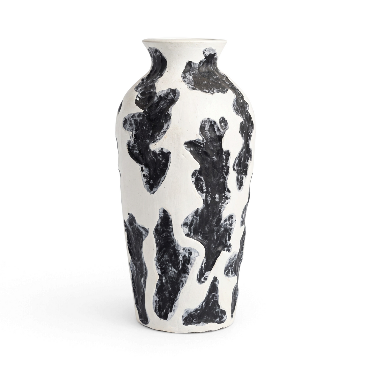 Medium Pottery Tabung Susu, black and white handmade clay vase
