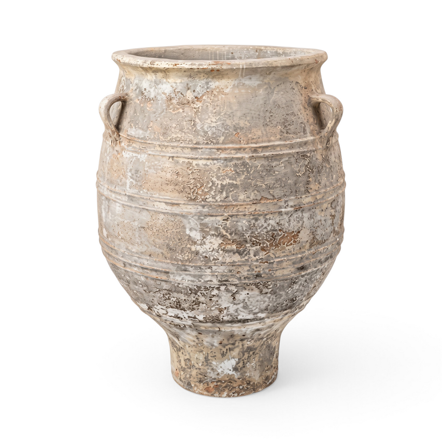 Giant Pottery Gentong, a cream rustic GRC statement pot with two handles